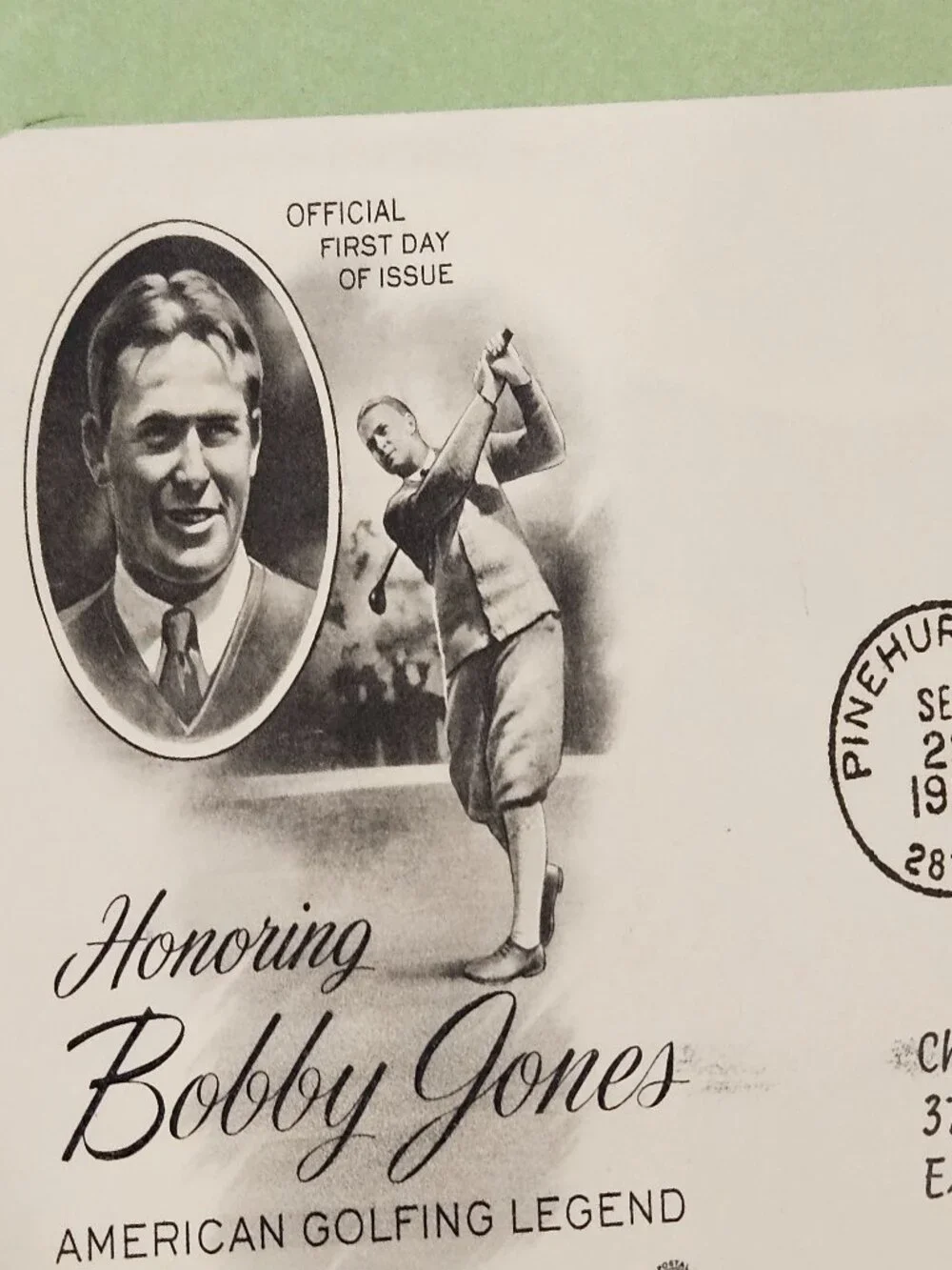 RARE COLLECTIBLE USPS 1ST DAY ISSUE COVER BOBBY JONES KING OF GOLF STAMP FDC